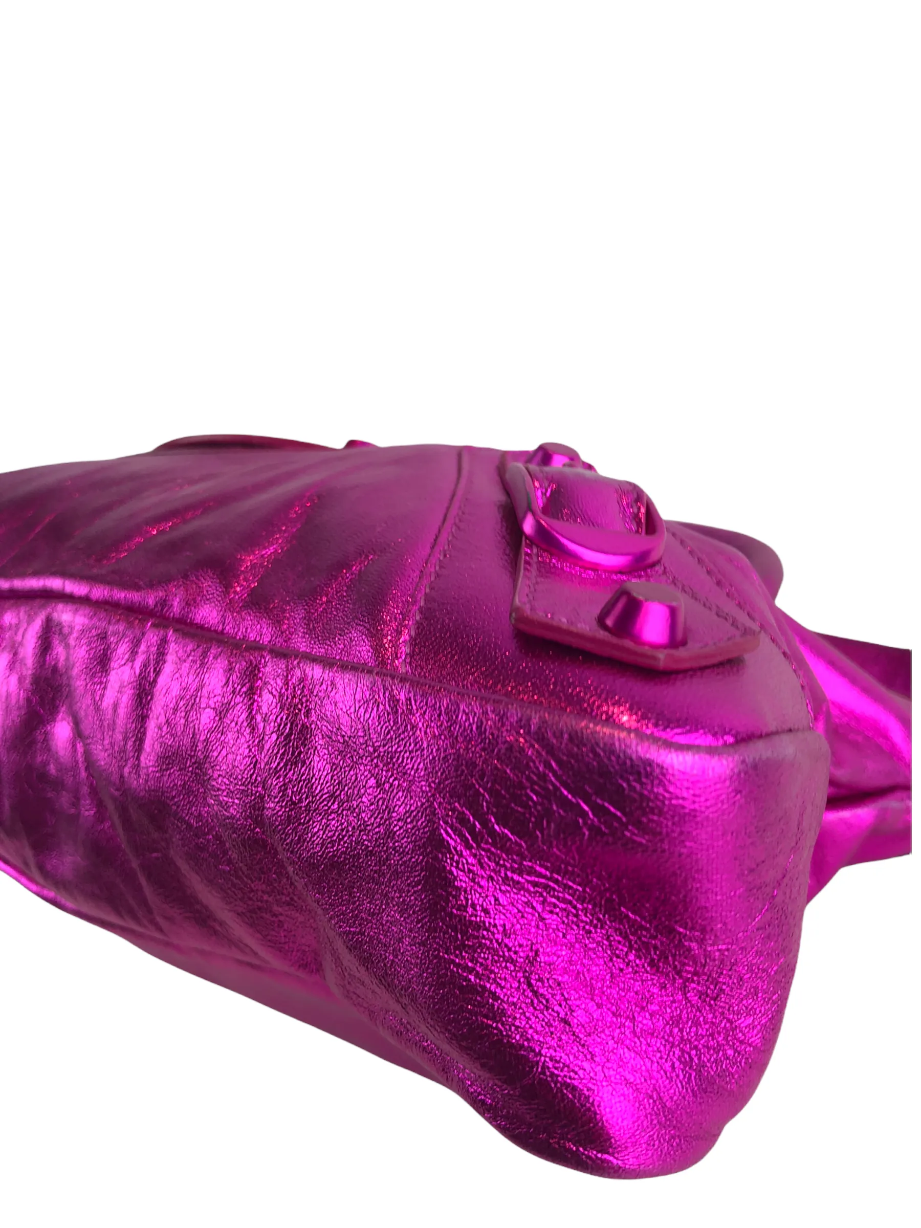 Balenciaga Neon Pink Metallic "Neo" Handbag w/ Detachable Shoulder Strap