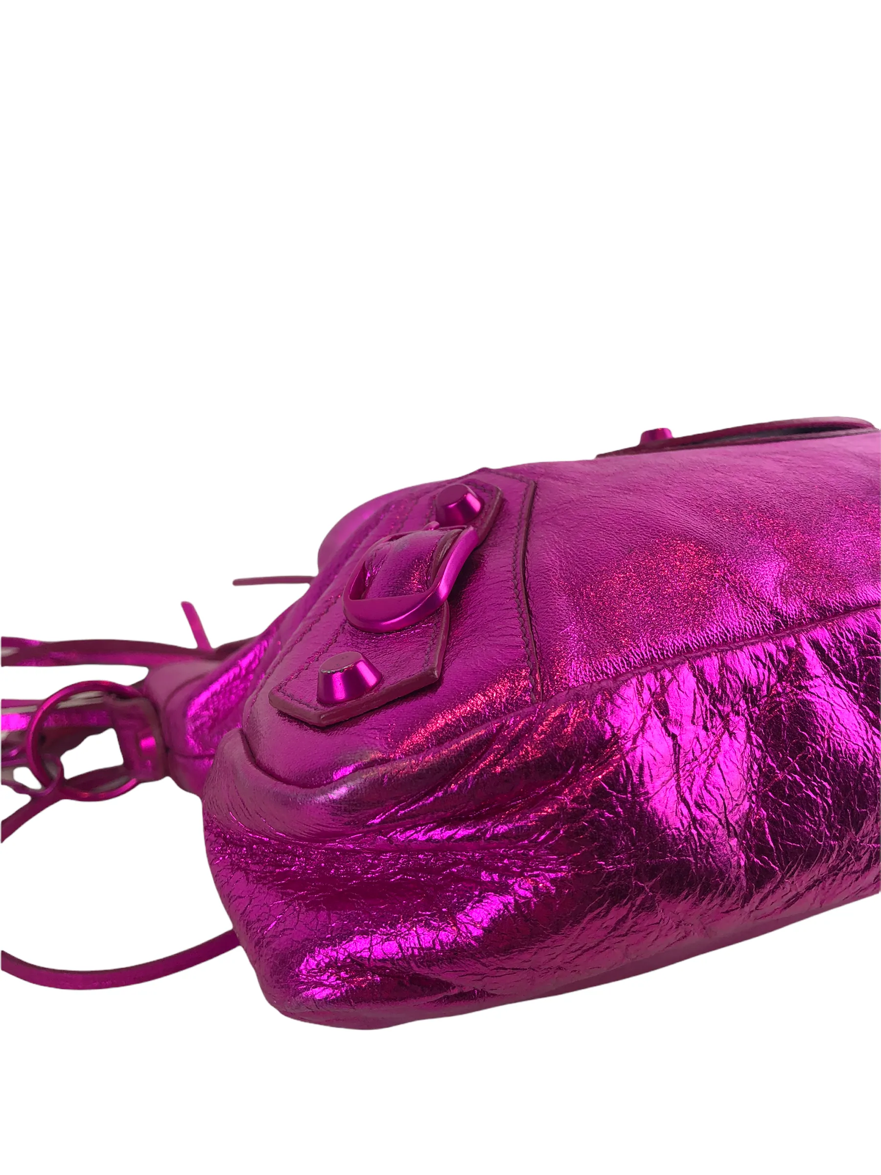 Balenciaga Neon Pink Metallic "Neo" Handbag w/ Detachable Shoulder Strap