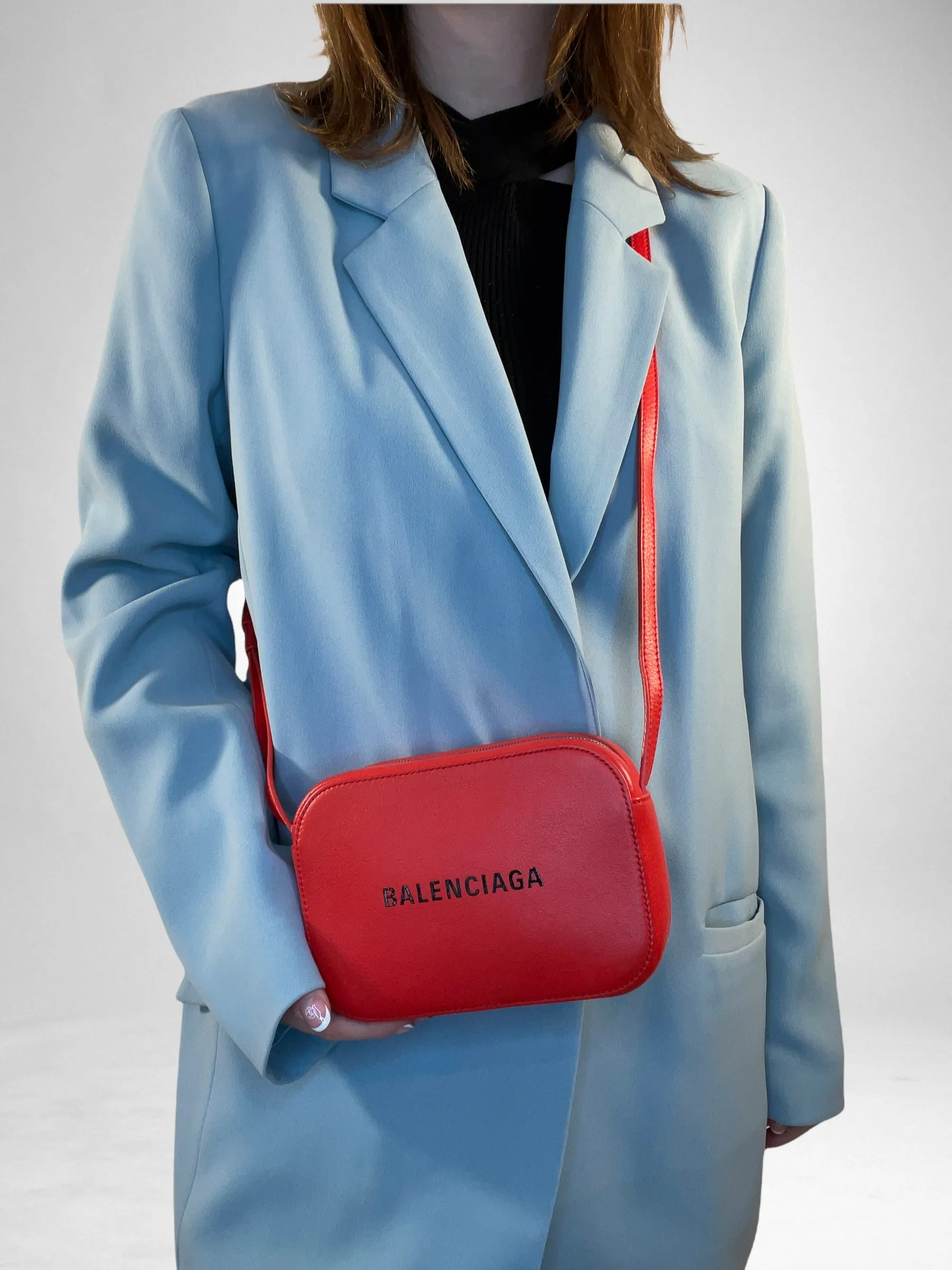 Balenciaga Red Leather “Everyday Camera Bag” Crossbody