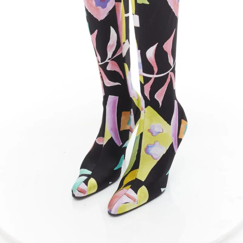 BALENCIAGA Runway Demna Pantashoe black floral heel boots pants IT38 EU37