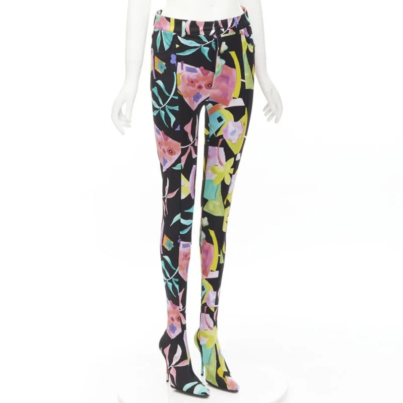 BALENCIAGA Runway Demna Pantashoe black floral heel boots pants IT38 EU37