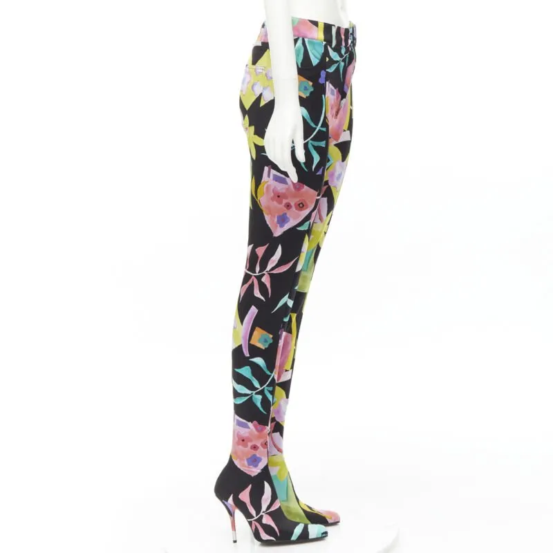 BALENCIAGA Runway Demna Pantashoe black floral heel boots pants IT38 EU37