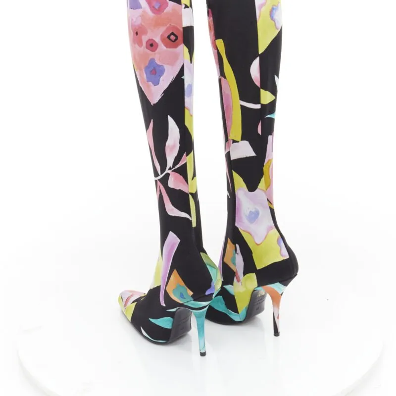 BALENCIAGA Runway Demna Pantashoe black floral heel boots pants IT38 EU37