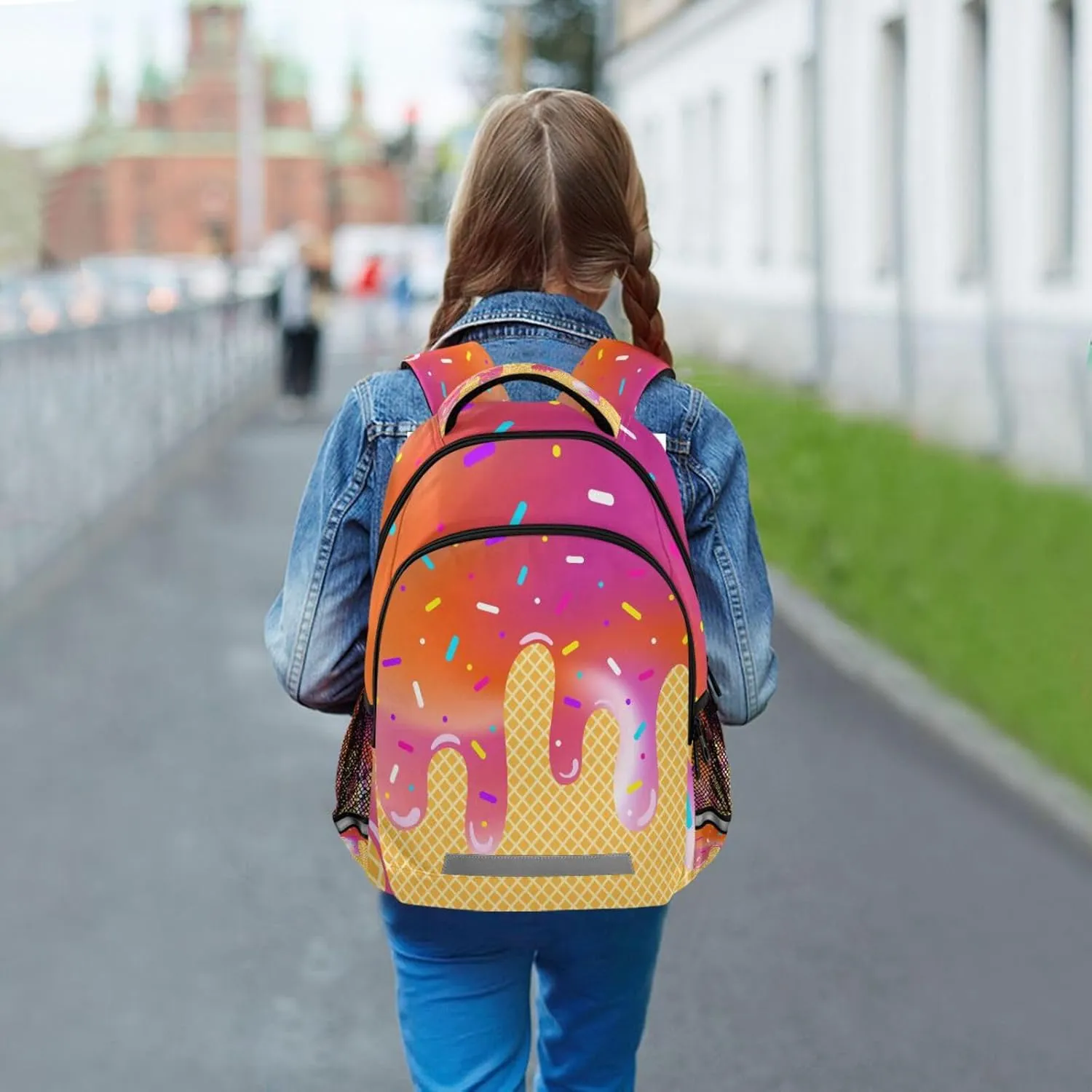 Beautiful Gradient Ice Cream Backpacks with Chest Strap,Lightweight Bookbags 17 Inch, Casual Daypack Bags