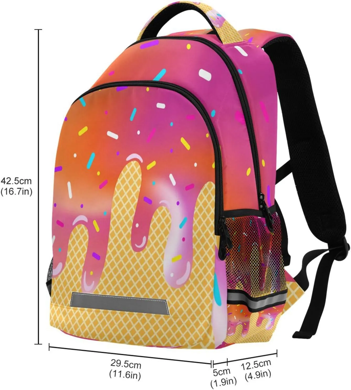 Beautiful Gradient Ice Cream Backpacks with Chest Strap,Lightweight Bookbags 17 Inch, Casual Daypack Bags