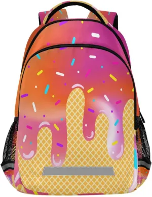 Beautiful Gradient Ice Cream Backpacks with Chest Strap,Lightweight Bookbags 17 Inch, Casual Daypack Bags