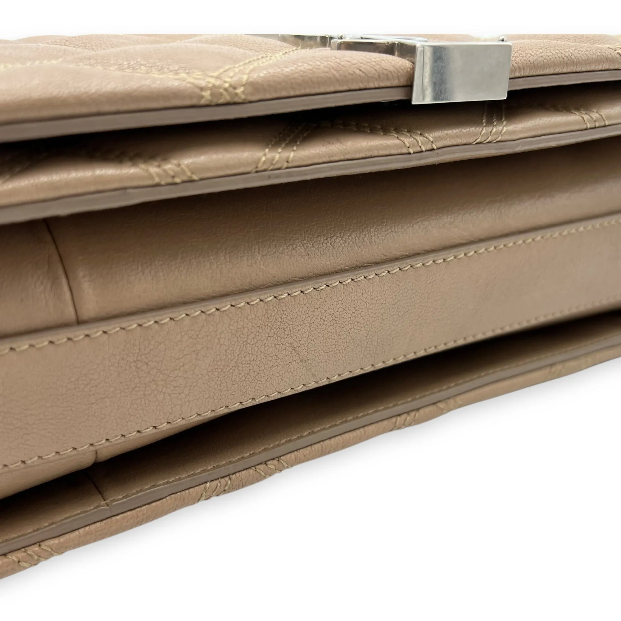 Becky Shoulder Bag Beige in Goat Leather, Silver hardware