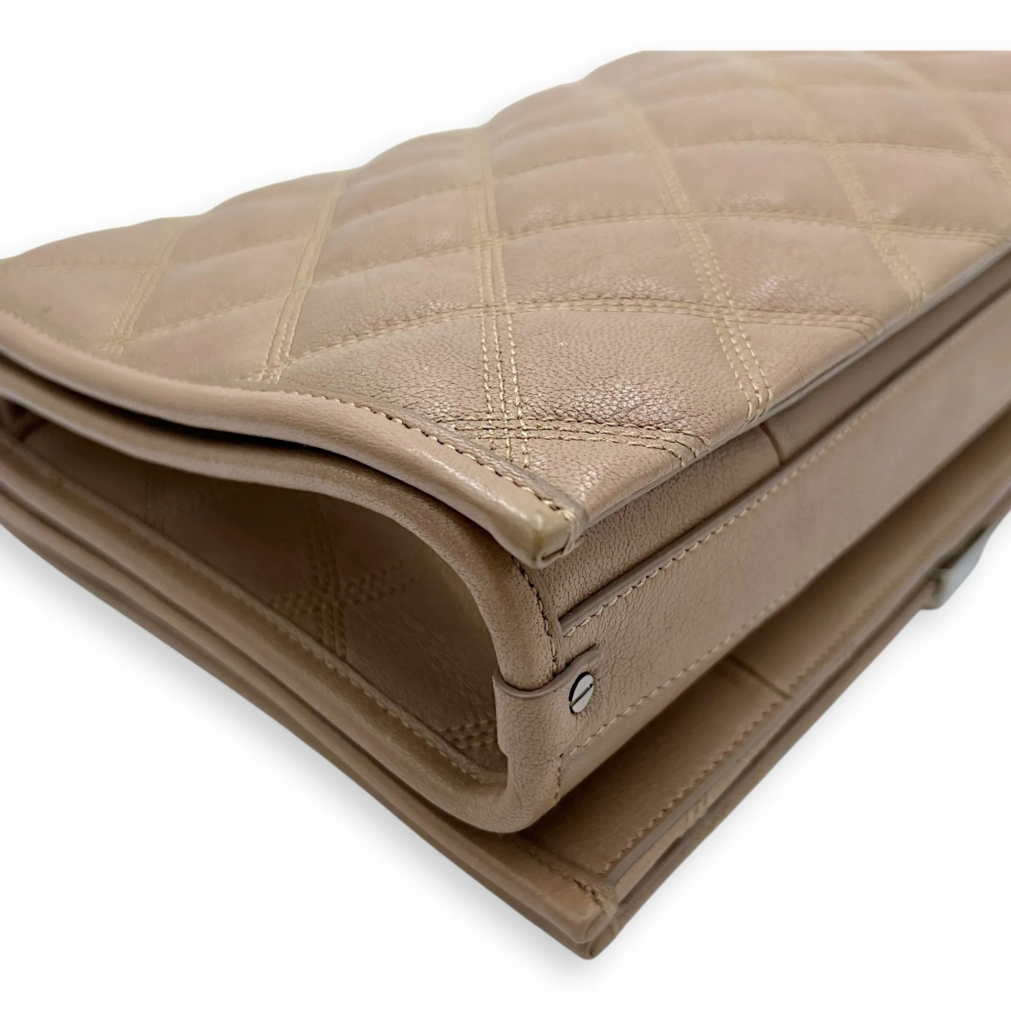 Becky Shoulder Bag Beige in Goat Leather, Silver hardware