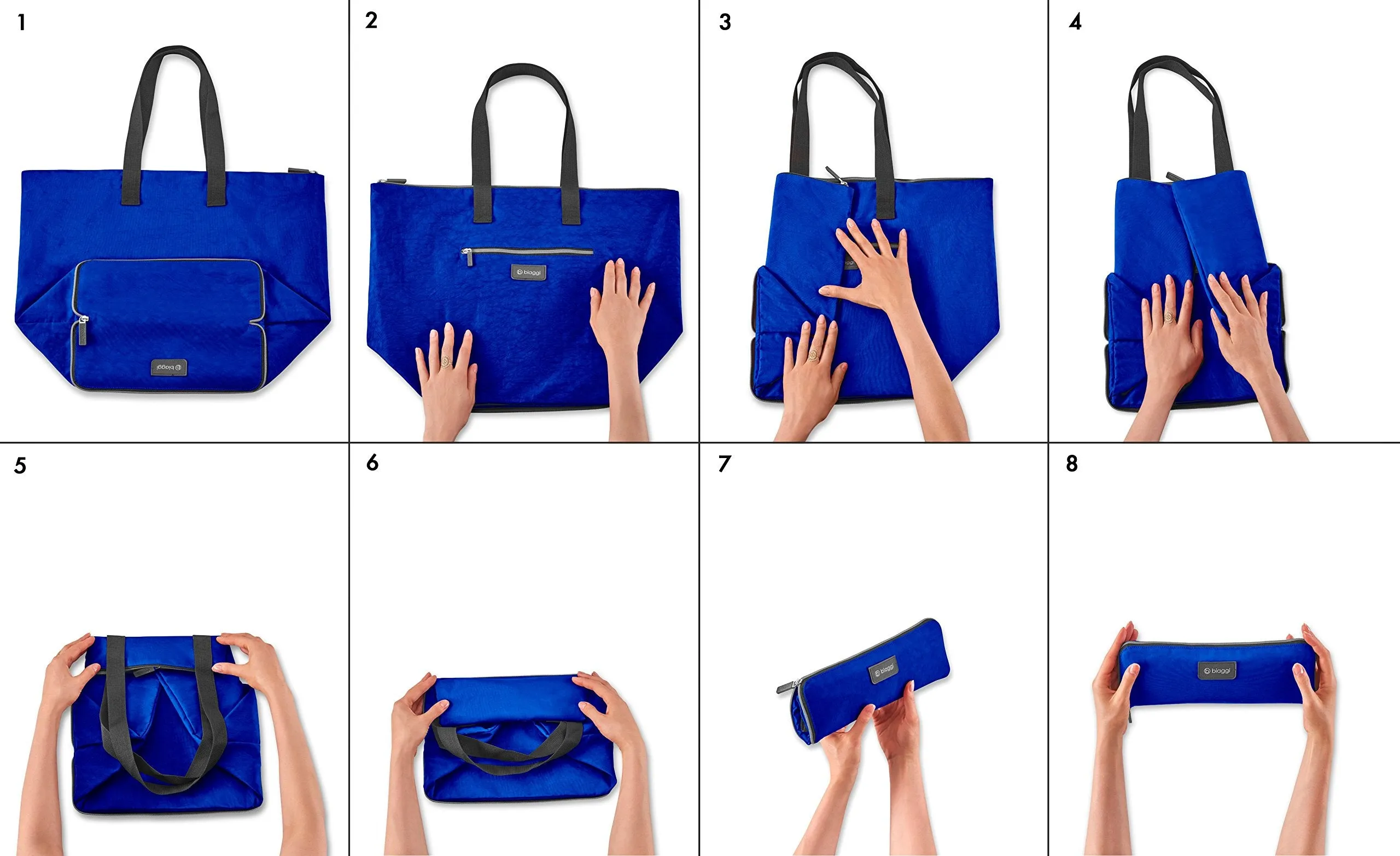 Biaggi Zipsak Micro-Fold Shopper - 16-inch Tote - As Seen on Shark Tank - Cobalt Blue