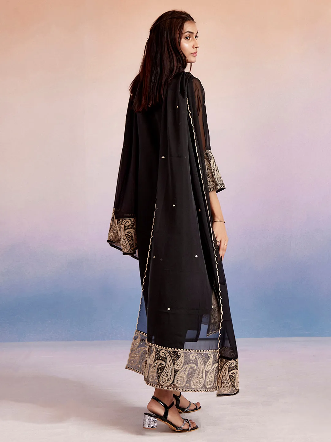 Black Paisley Embroidered Festive Suit Set