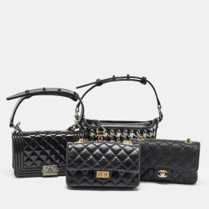 Black Quilted Leather Success Story Trunk and Set of 4 Mini Bags
