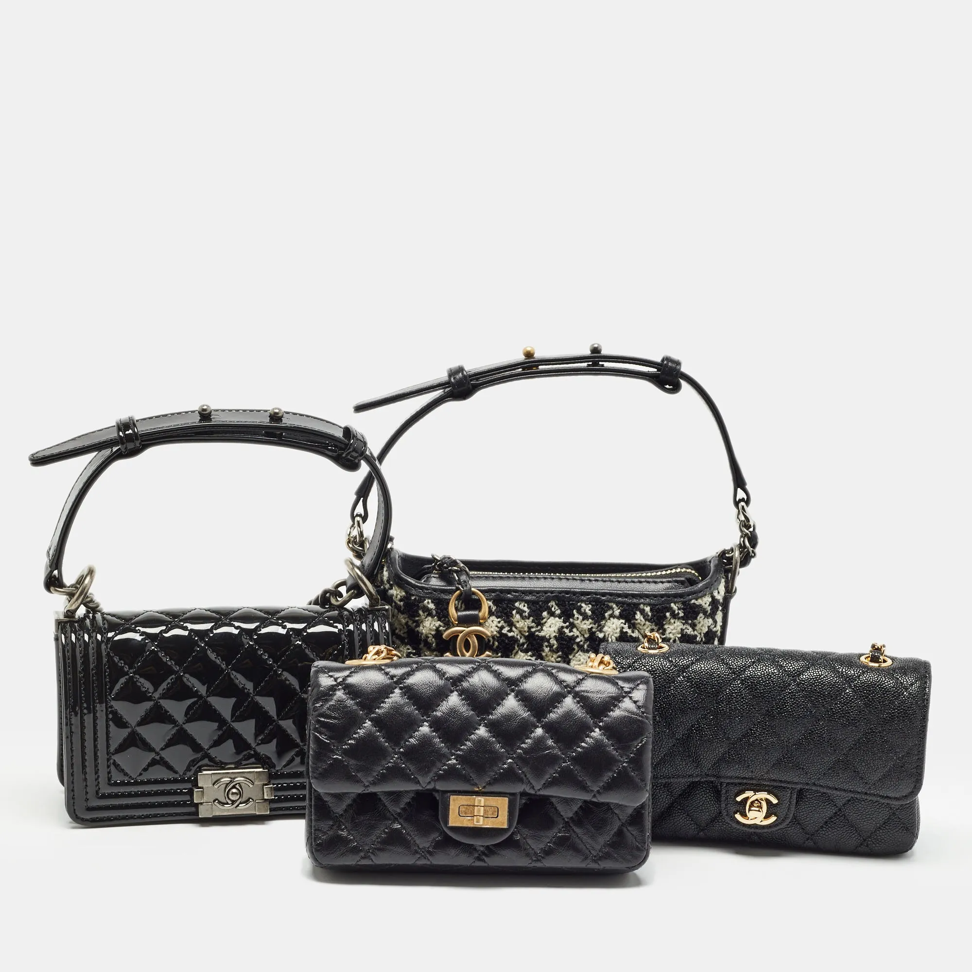 Black Quilted Leather Success Story Trunk and Set of 4 Mini Bags