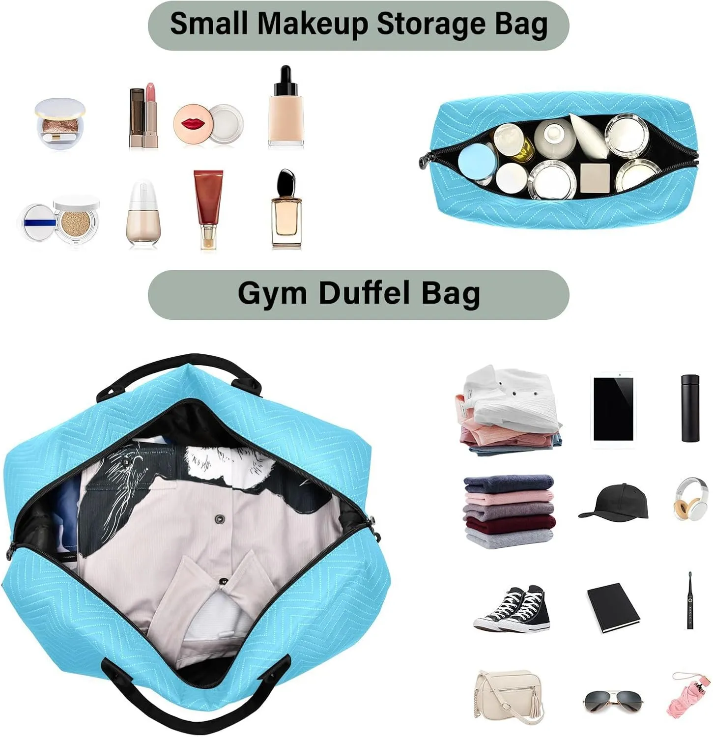 Blue Light Sports Gym Bag for Women Men Travel Duffel Bag Weekend Overnight Carry on Bag with Toiletry Bag Workout Dance Bag for Workout Swimming Yoga Plane Hospital