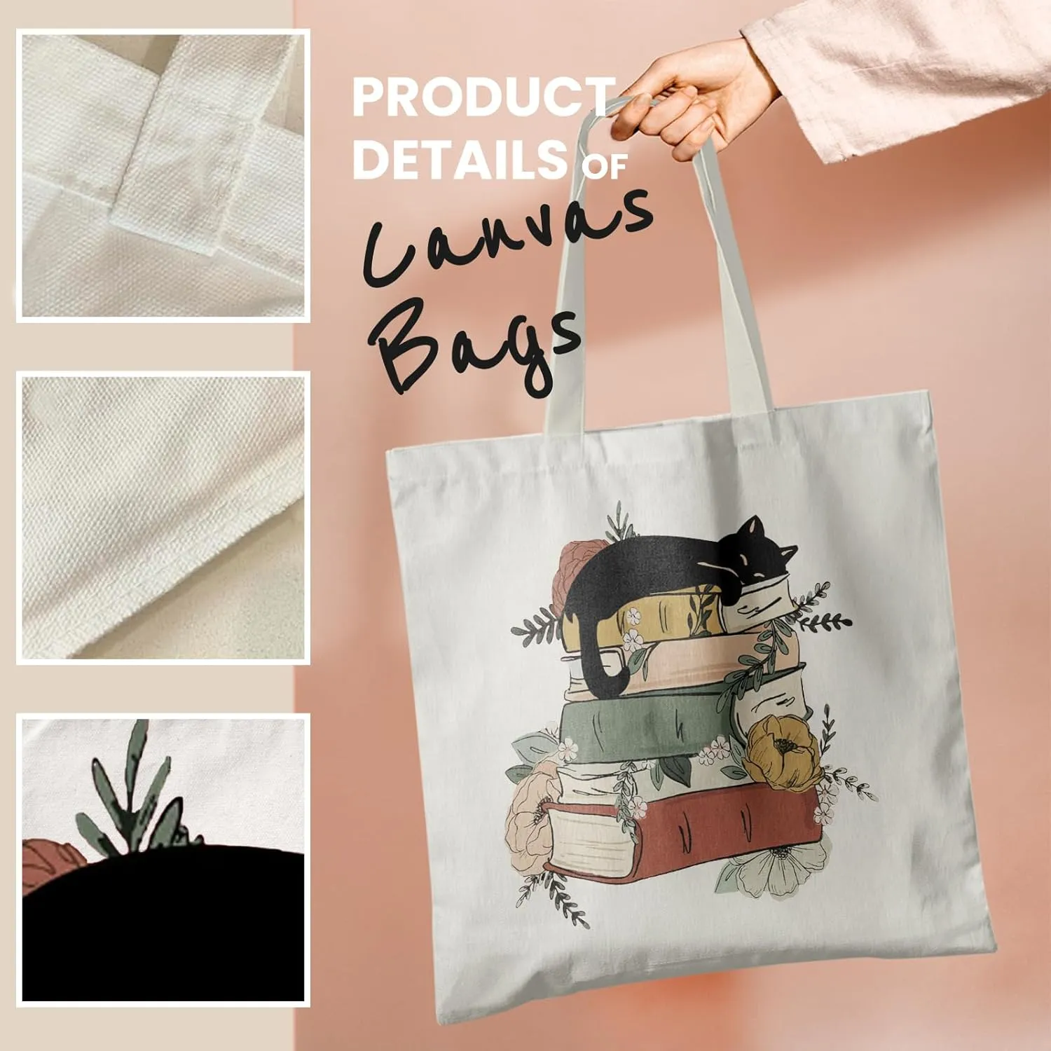 Book Canvas Tote Bag for Women Book Lovers,Reusable Shopping Bags Grocery Bags, Readers Bookworm Gift Ideas