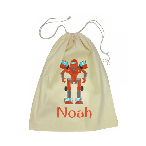 Calico Drawstring Bag - Robot