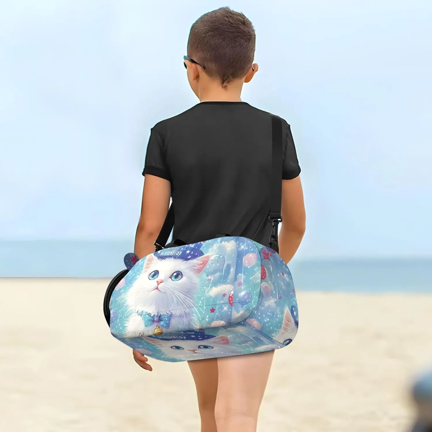 Carry on Duffel Bag for Boys Toddler Weekender Bags Girls Tote Duffle Bags Travel Gym Kids Luggage Patriotic Cat USA Hat Balloons