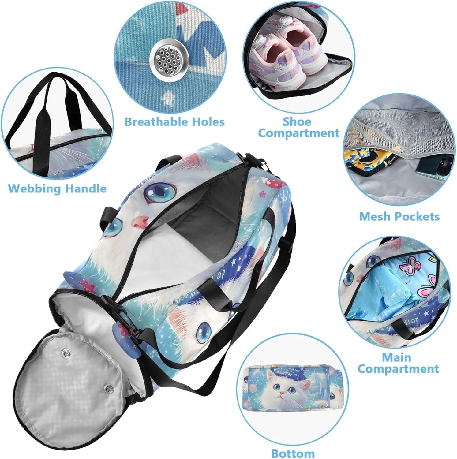 Carry on Duffel Bag for Boys Toddler Weekender Bags Girls Tote Duffle Bags Travel Gym Kids Luggage Patriotic Cat USA Hat Balloons