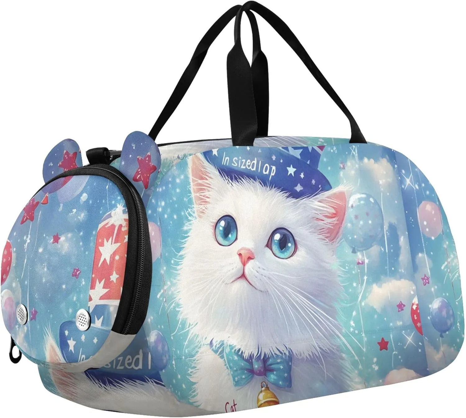 Carry on Duffel Bag for Boys Toddler Weekender Bags Girls Tote Duffle Bags Travel Gym Kids Luggage Patriotic Cat USA Hat Balloons