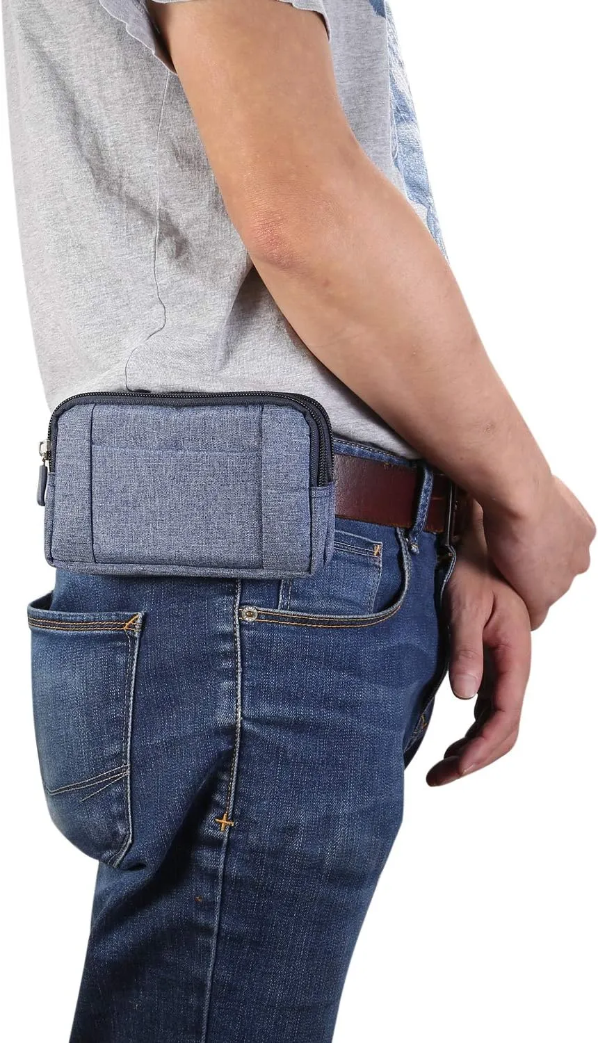 Cell Phone Belt Clip Pouch, Travel Waist Bag Fanny Pack for Men, Universal Cellphone Pouch Belt Clip Bag Small Carrying Waist Pack Wallet Pocket Vertical Mobile Phone Belt Loop Holster Clutch Bag