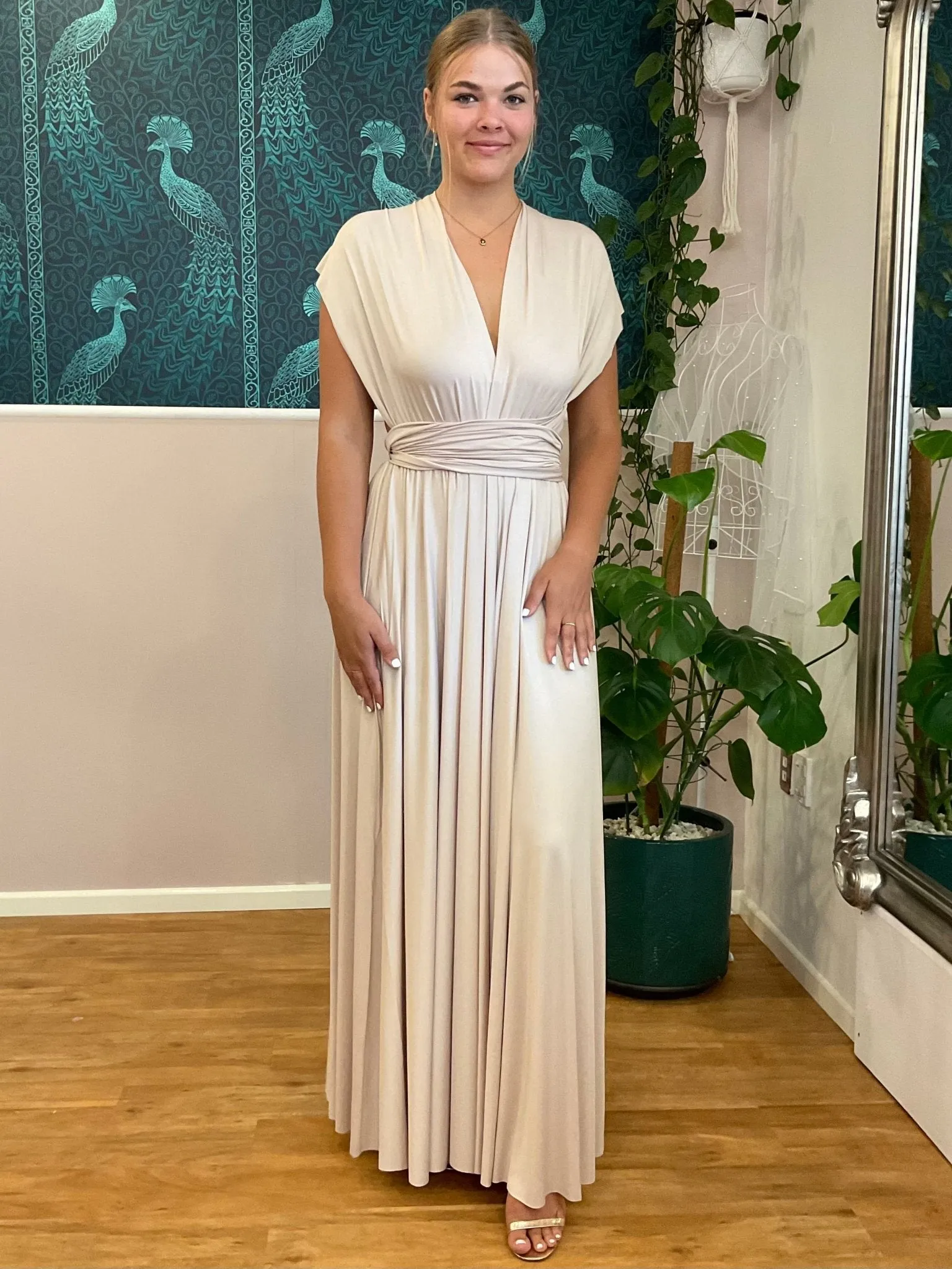 Champagne convertible Infinity bridesmaid dress Express NZ wide