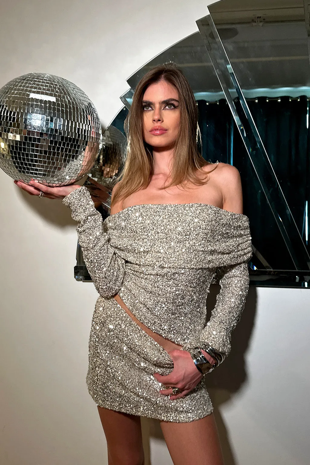Champagne Nights Sequin Off The Shoulder Top