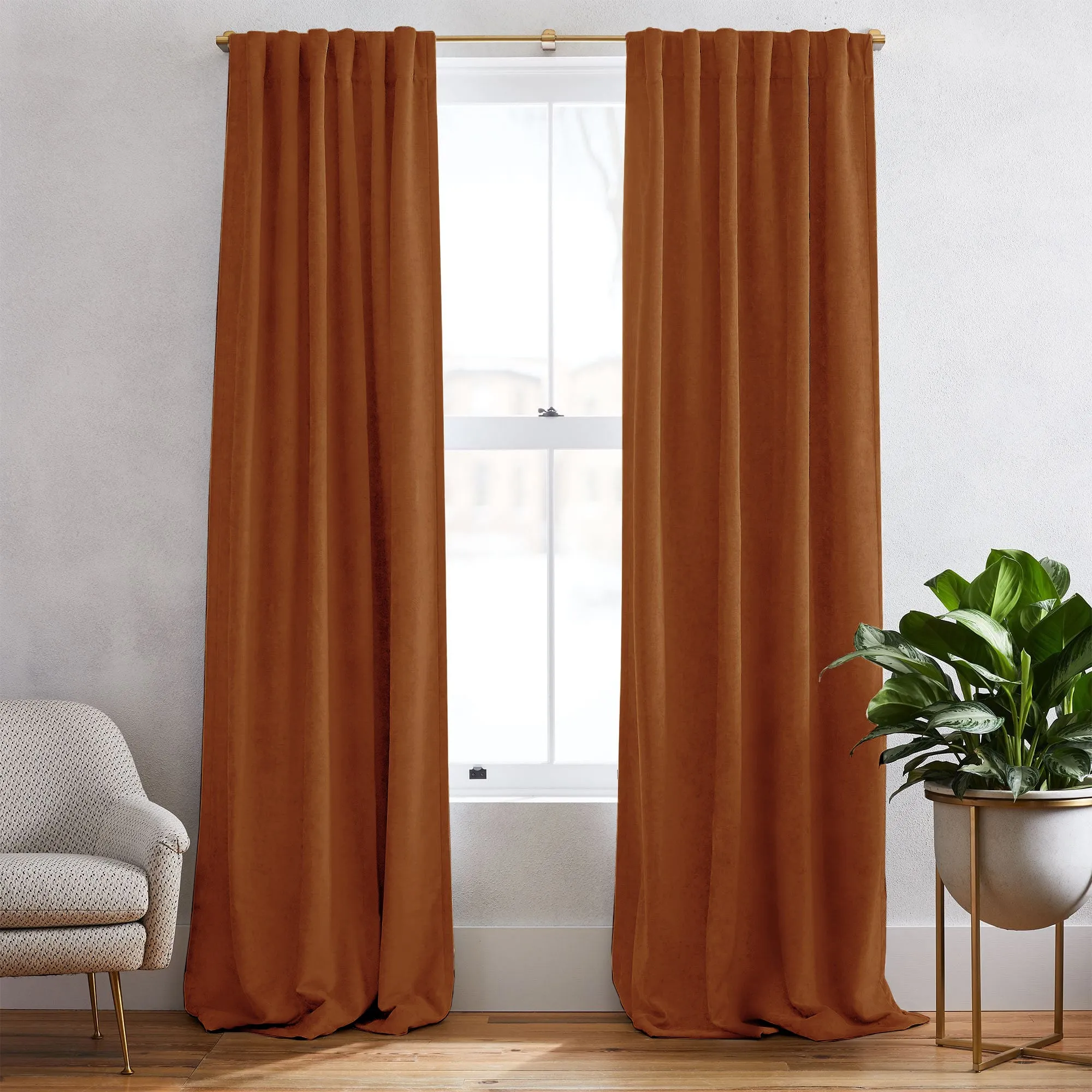 Chestnut Orange | Simon Velvet Blackout Curtains Heavyweight Classic Custom Drapes | Soft Top Back Tab