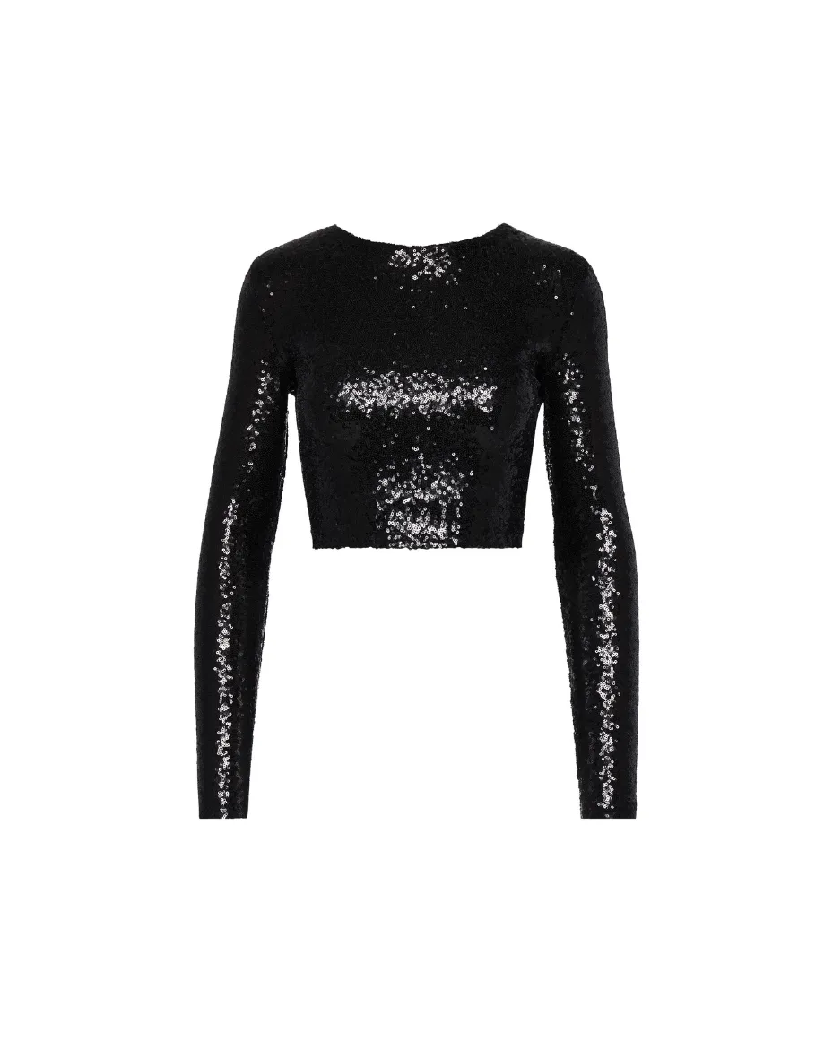Commando Sequin Long Sleeve Crewneck Crop Top