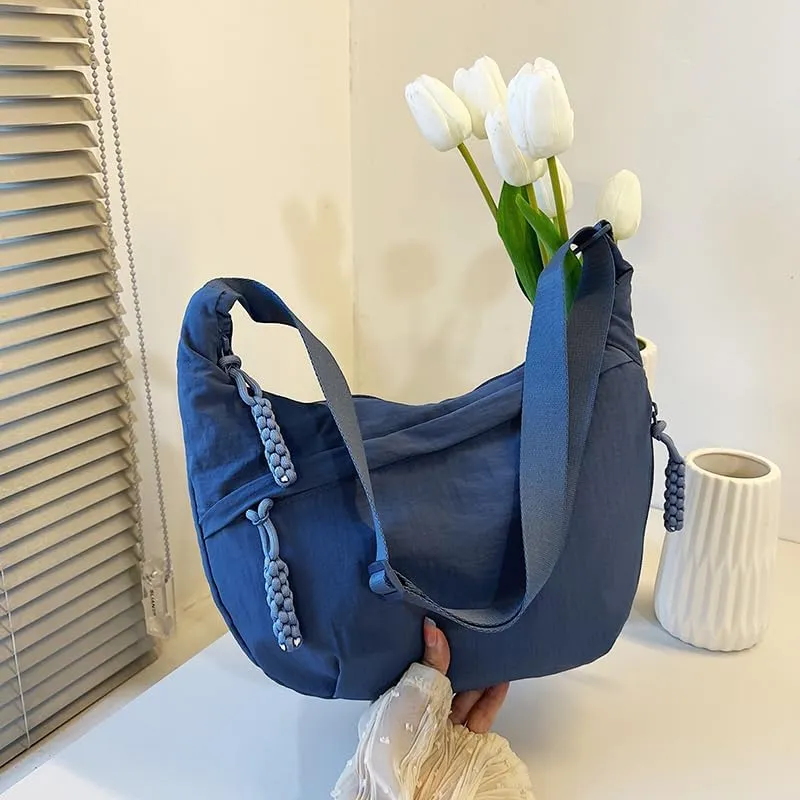 Crescent Crossbody for Women, Fashion Leopard Shoulder Nylon Luna Dumpling Moon Hobo Bag