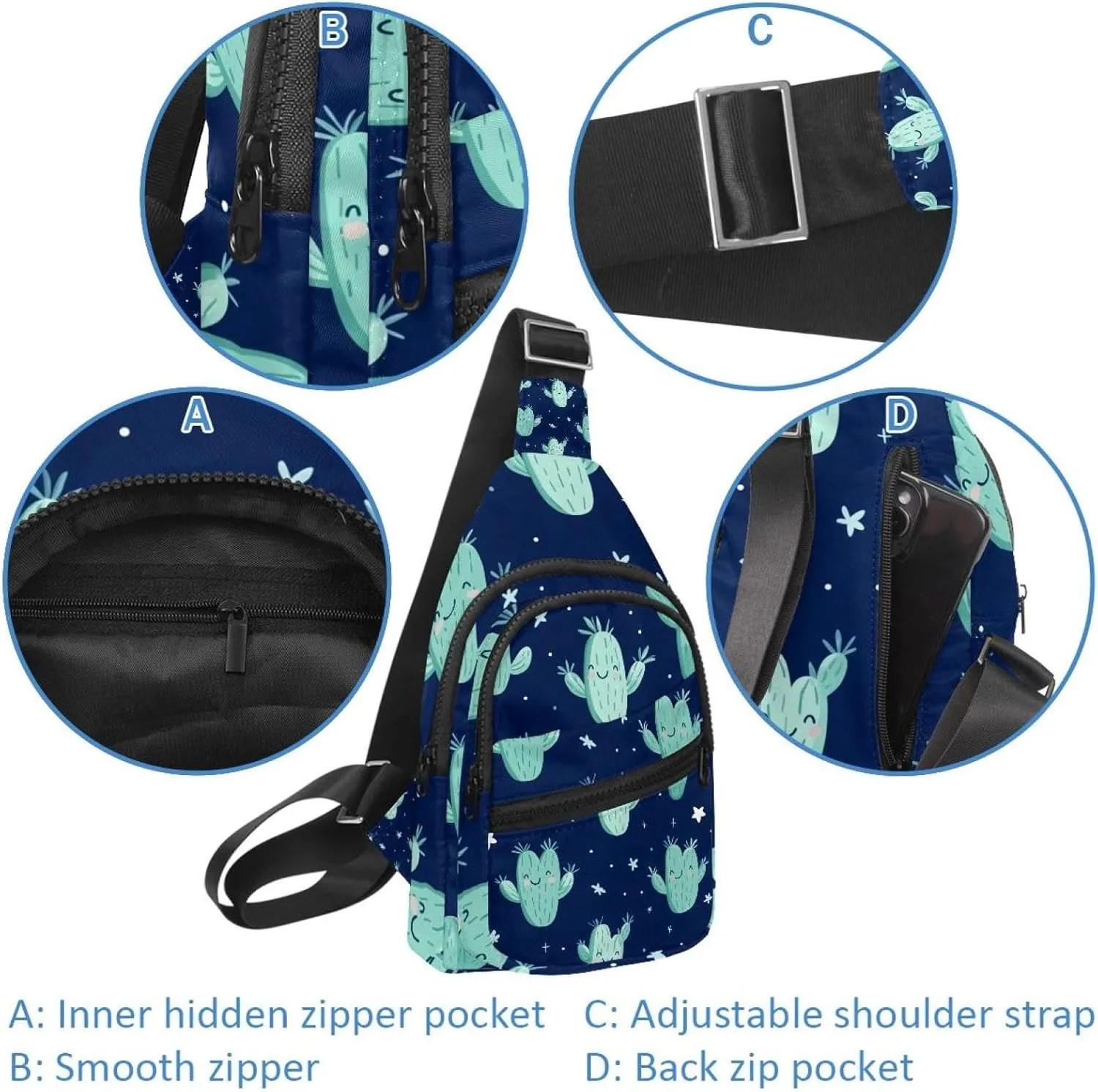 Crossbody Bags for Women Men cacti with thorns (1) Sling Bag Bakpack Casual Chest Bag with Convertible Shoulder Strap