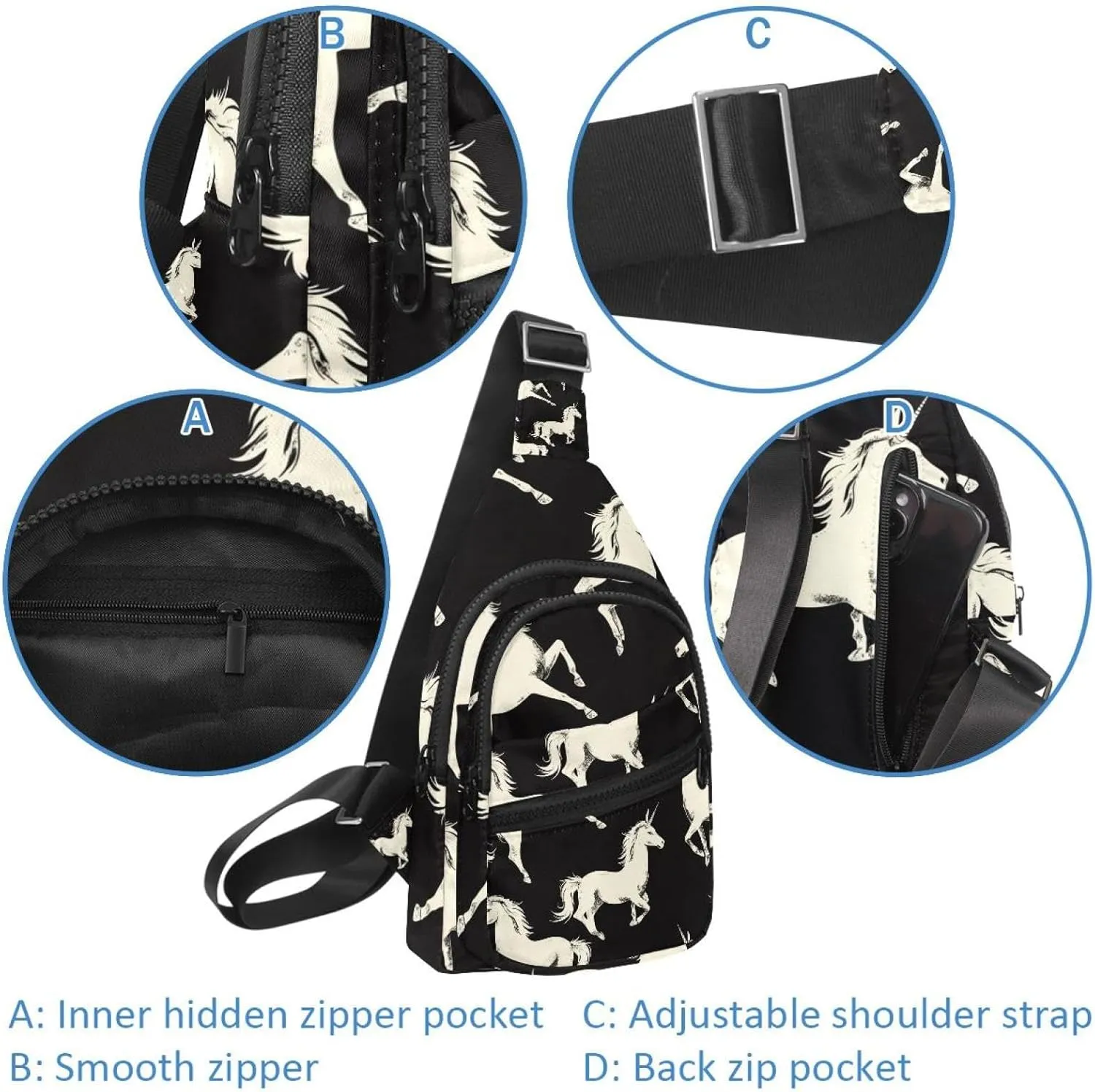 Crossbody Bags for Women Men Unicorn (10) Sling Bag Bakpack Casual Chest Bag with Convertible Shoulder Strap