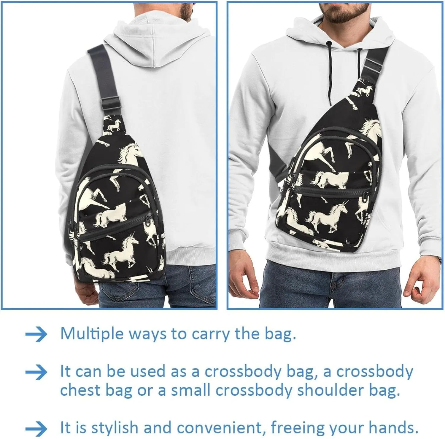 Crossbody Bags for Women Men Unicorn (10) Sling Bag Bakpack Casual Chest Bag with Convertible Shoulder Strap