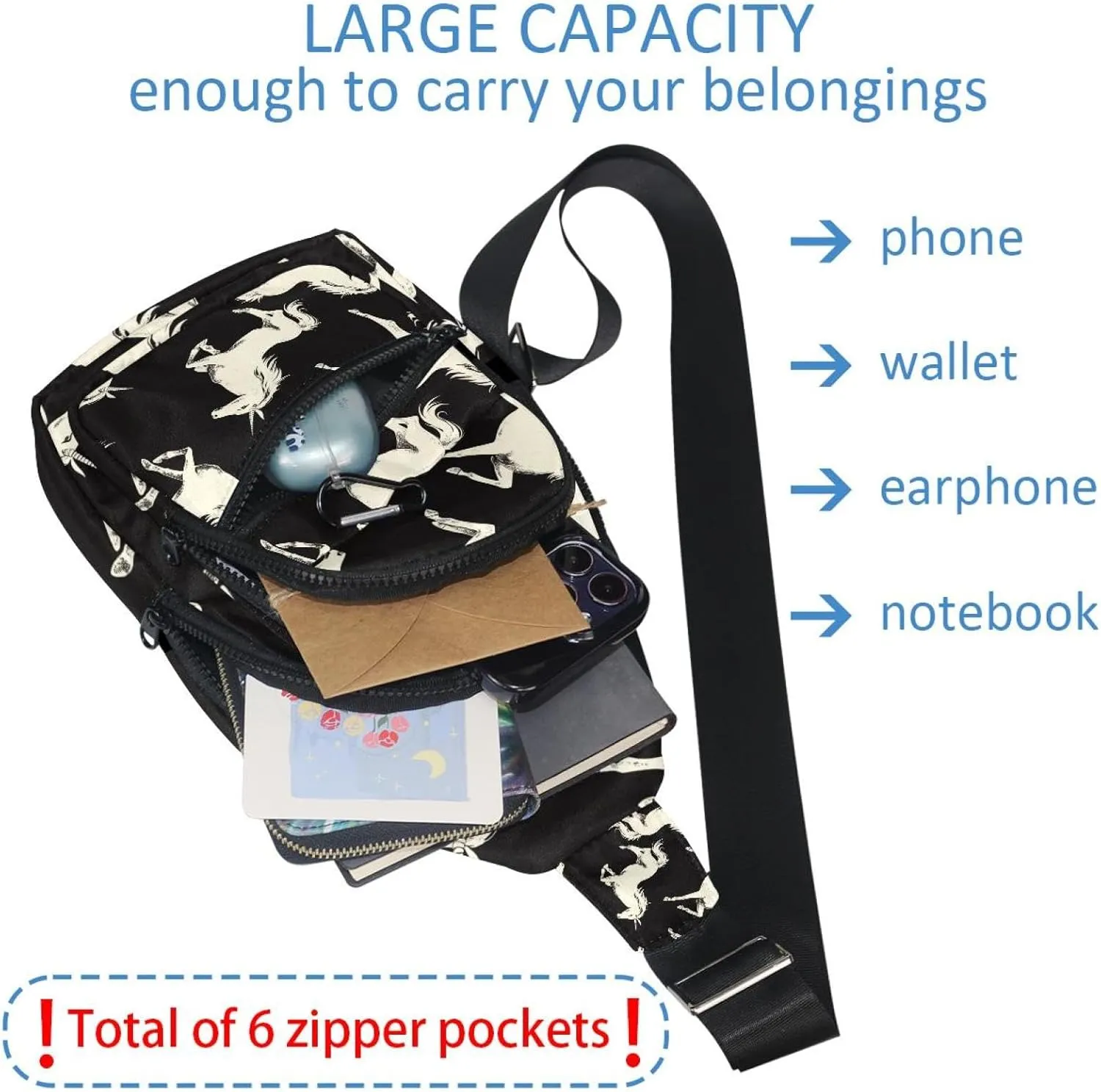 Crossbody Bags for Women Men Unicorn (10) Sling Bag Bakpack Casual Chest Bag with Convertible Shoulder Strap