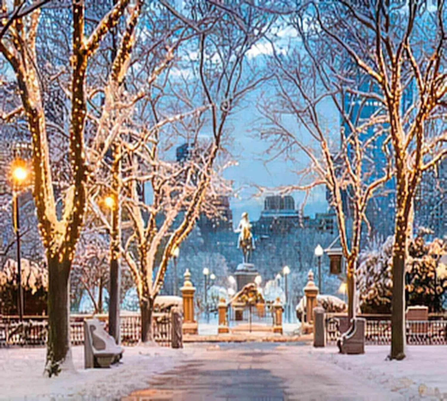 Diamond Painting Christmas View of Boston in Massachusetts Winter Season at Commonwealth Avenue Sunrise Sunset Tourism Travel for Adult Painting Kits Diamond Art Perfect for Home Wall Decor 12"x16"