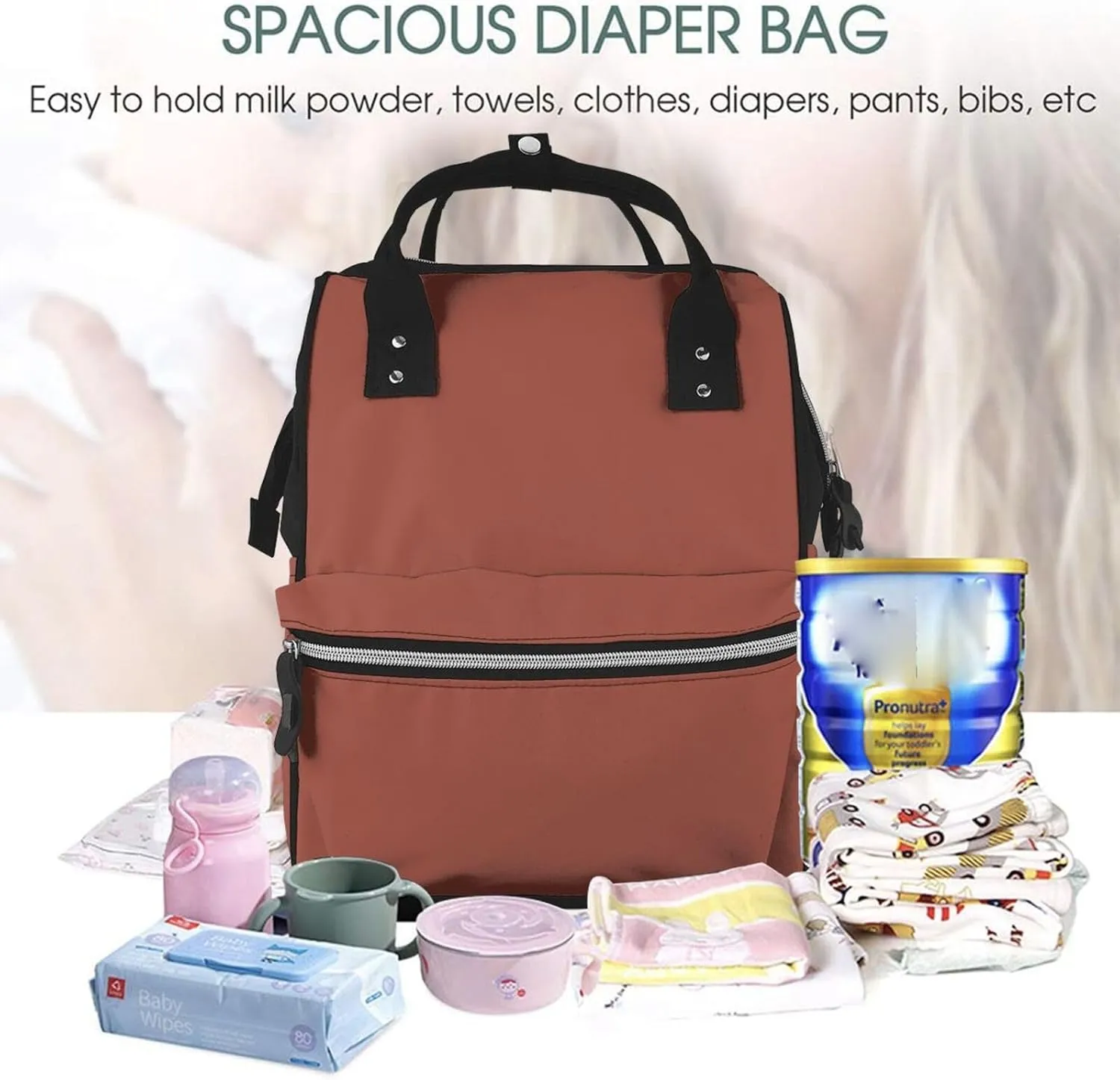 Diaper Bag Backpack For Women, Chestnut Waterproof Multifunction Travel Pack Maternity Baby Changing Bags, Nappy Baby Bags With Multi-Function For Baby
