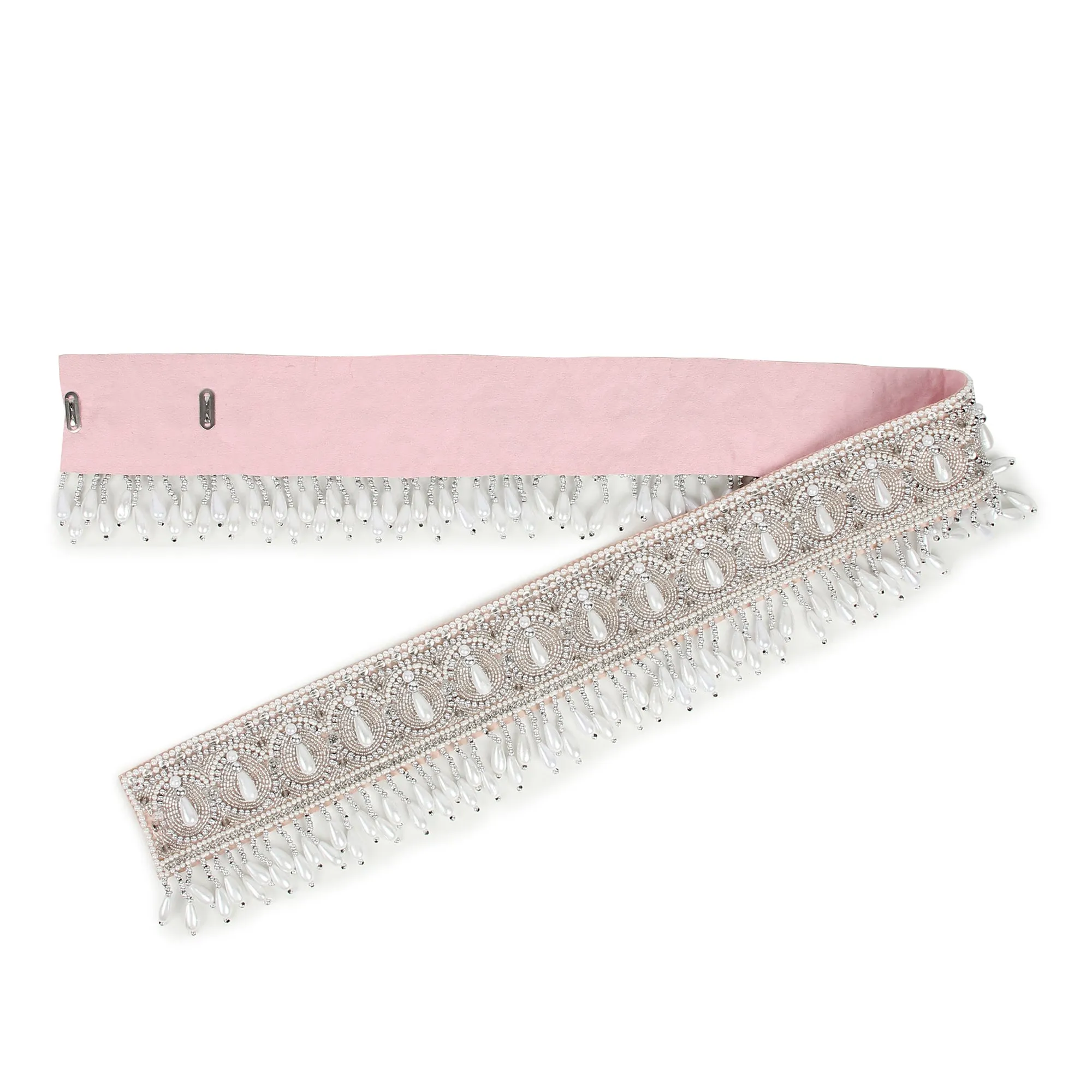 Embroidered Silver Belt, Waist Belt, White Belt , Pearls and Swarovski Crystals