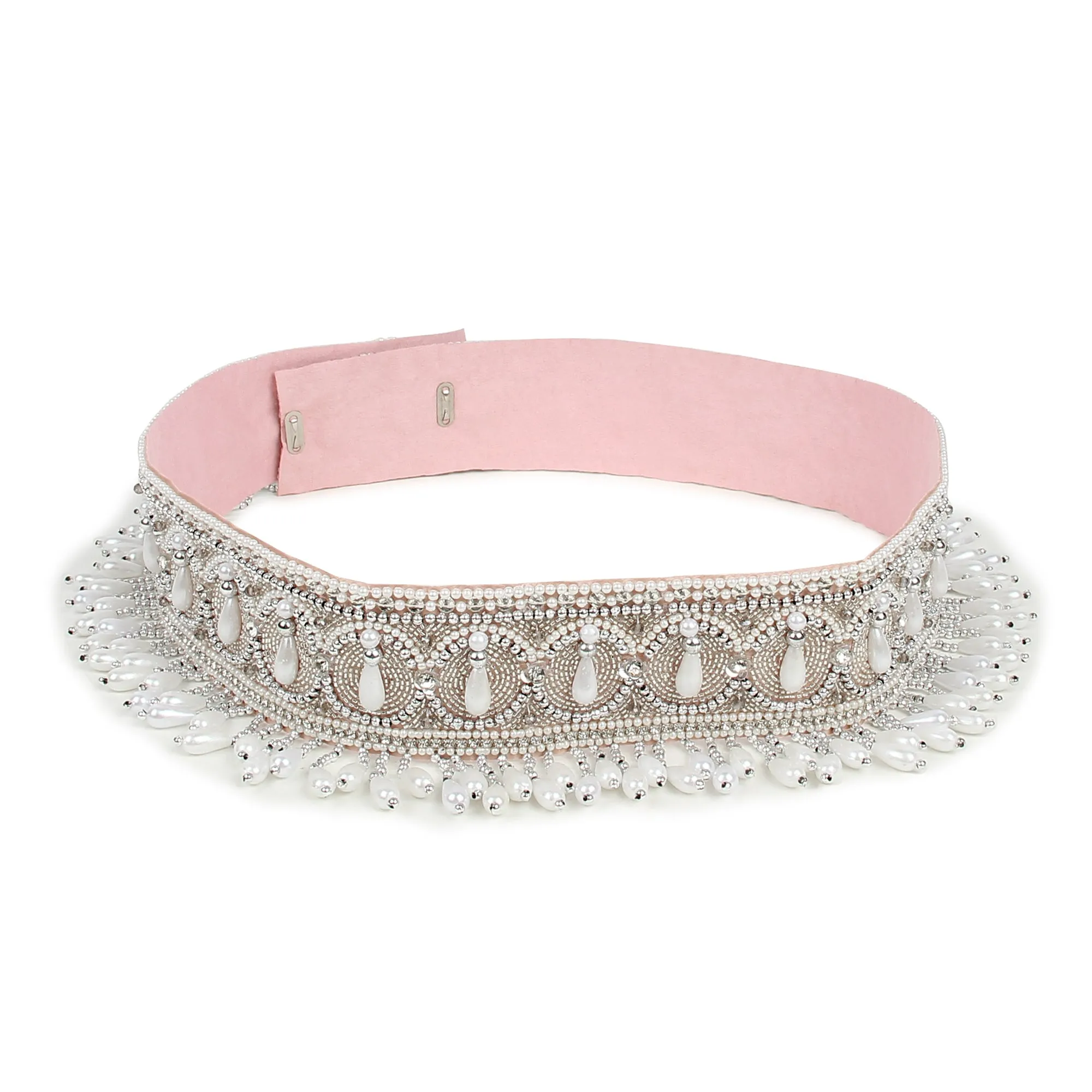 Embroidered Silver Belt, Waist Belt, White Belt , Pearls and Swarovski Crystals