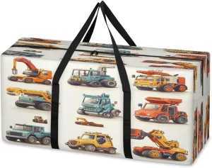 Excavator XXL Heavy Duty Extra Large Moving Bags with Strong Zipper, Storage Tote Supplies Packing Boxes for Moving, Cartoon Tractor Machinery Trucks