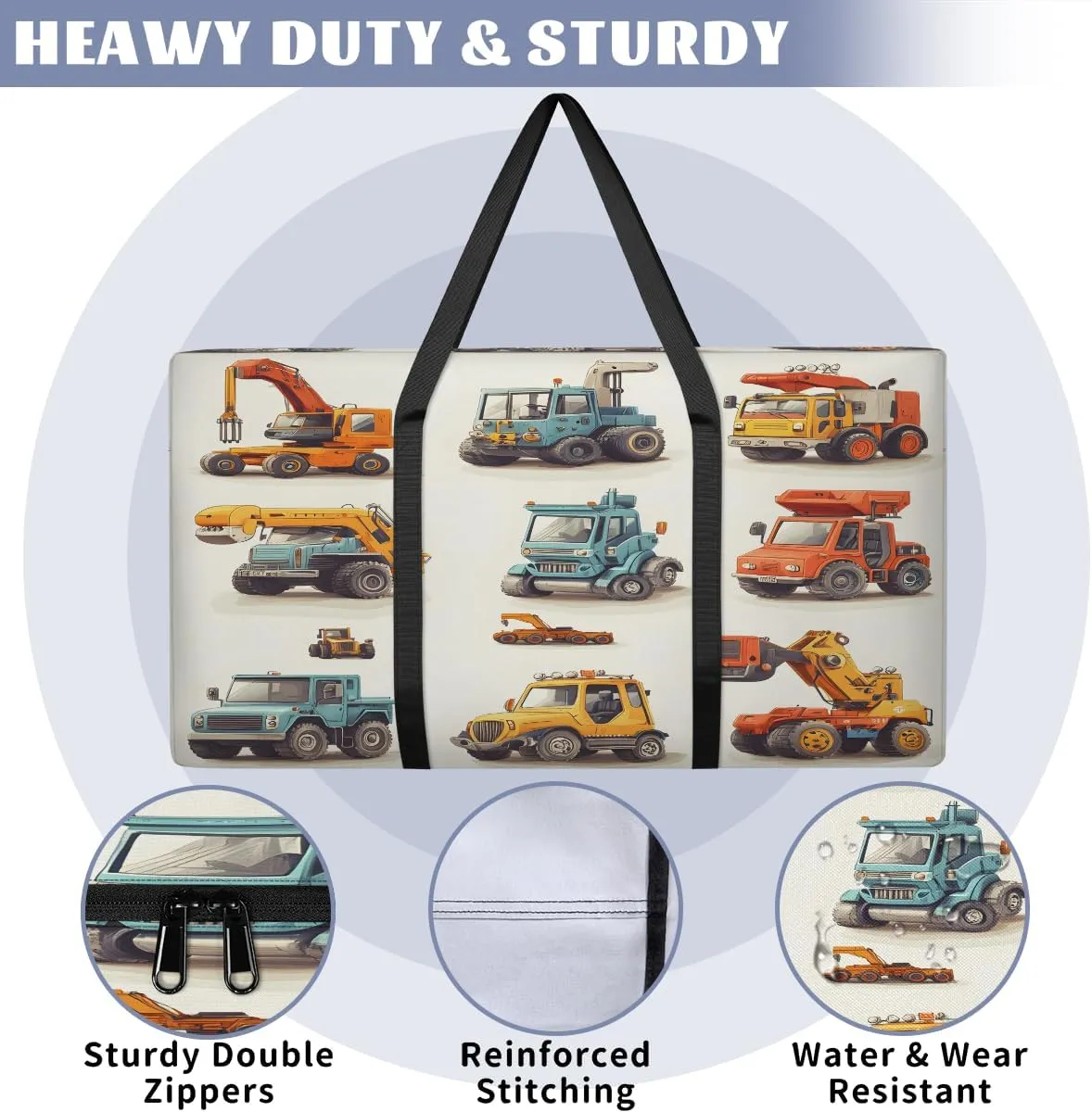 Excavator XXL Heavy Duty Extra Large Moving Bags with Strong Zipper, Storage Tote Supplies Packing Boxes for Moving, Cartoon Tractor Machinery Trucks