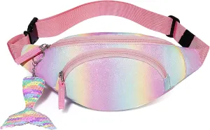 Fanny Pack for Girls Belt Bag for Kids Cute Waist Bag with Mermaid Keychain Gift