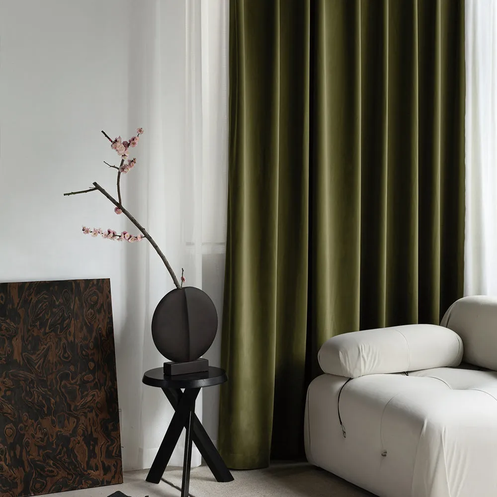 Flaxen | Vol Velvet Blackout Curtains Luxury Heavyweight Luster Custom Drapes | Soft Top Back Tab