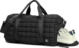 FODOKO Quilted Duffel Bag for Women, Puffer Gym Duffle with Shoe Compartment, Lightweight Large Crossbody Sport Bag Travel Tote, Black