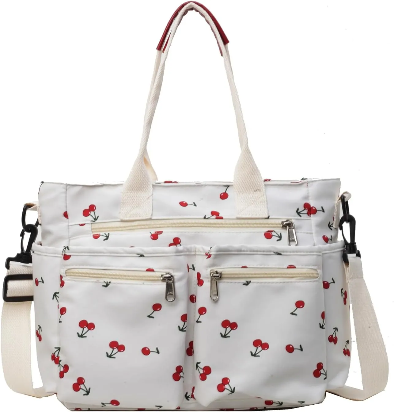 FOTN Cherry Tote Bag for Women, Everyday Work Tote,Large CanvasTote Purse with Multiple Pockets for Travel Daily Use