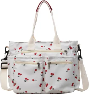 FOTN Cherry Tote Bag for Women, Everyday Work Tote,Large CanvasTote Purse with Multiple Pockets for Travel Daily Use