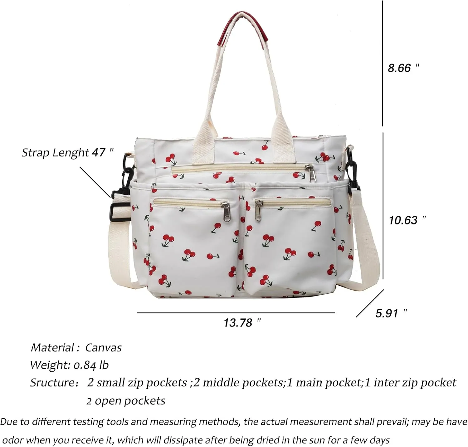 FOTN Cherry Tote Bag for Women, Everyday Work Tote,Large CanvasTote Purse with Multiple Pockets for Travel Daily Use