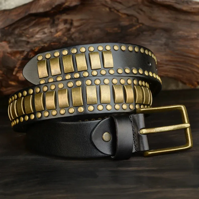 Genuine Leather Rivet Belt Handmade Casual Style