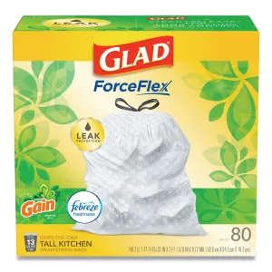 Glad Odorshield Tall Kitchen Drawstring Bags, 13 Gal, 0.95 Mil, 24" X 27.38", White, 80/Box - CLO78900BX
