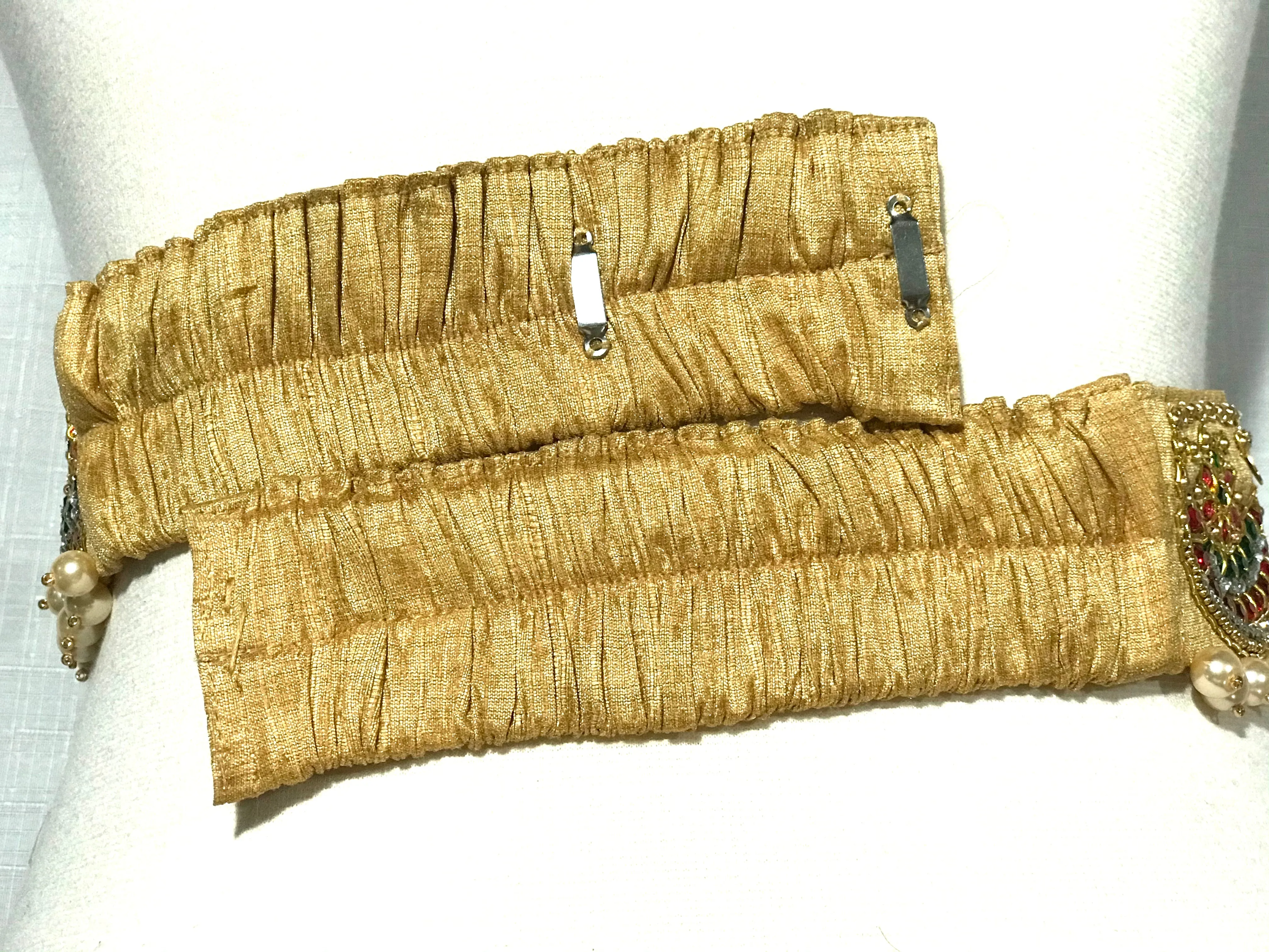 Gold Multi Color Kundan & Pearl Work Raw Silk Waist Belt