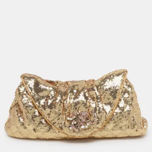 Gold Quilted Sequins Half Moon Clutch