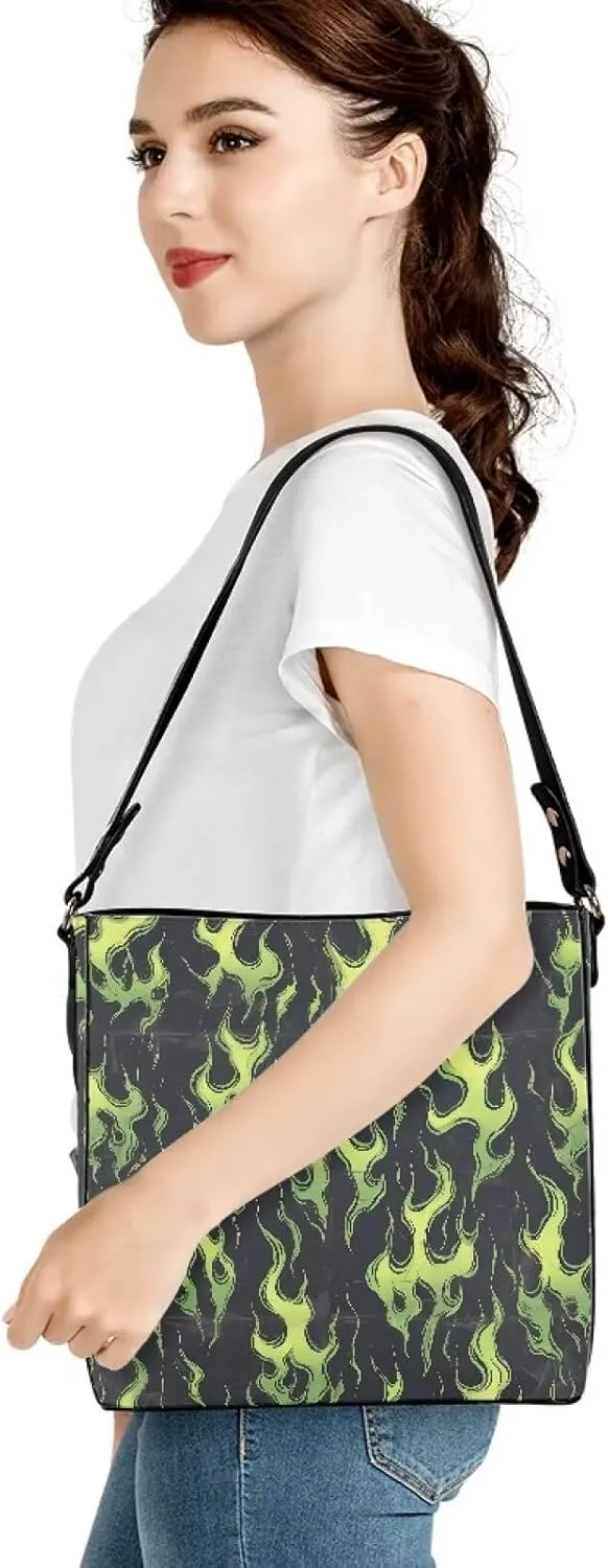 Gothic Style Bucket Bags Purses for Women with Adjustable Strap, PU Leather Tote Handbags Large Top Handle Satchel