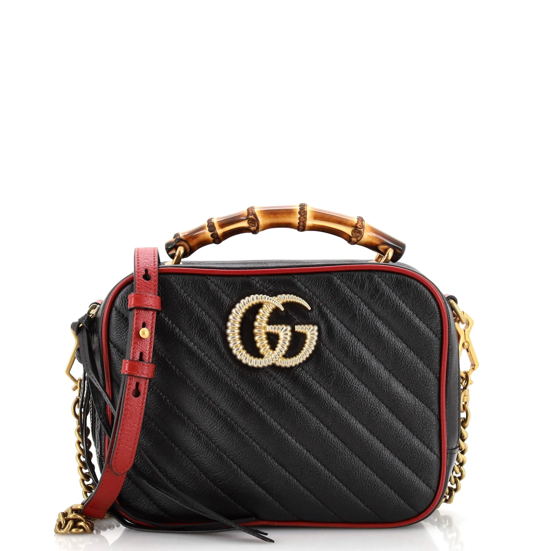 GUCCI Marmont Torchon Bamboo Camera Bag Diagonal Quilted Leather Small
